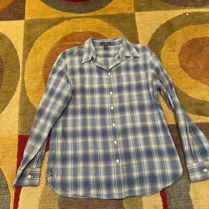 LRL Lauren Jeans CO. Ralph Lauren Blue White Plaid Button Down Shirt Women’s M